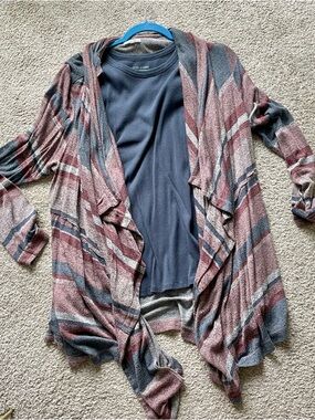 Maurices Draped Striped Cardigan in Dusty Rose, Slate & Cream